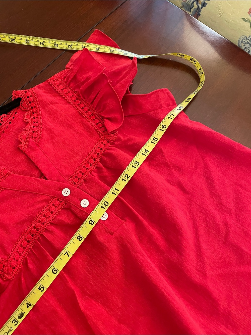Bright Red Ruffle Sleeve Boho Top - Picture 4 of 5